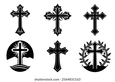 Christian Cross set silhouette illustration. Religious icon collection