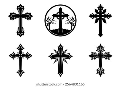 Christian Cross set silhouette illustration. Religious icon collection