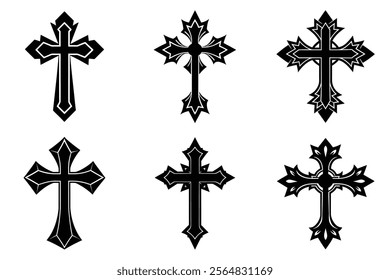 Christian Cross set silhouette illustration. Religious icon collection