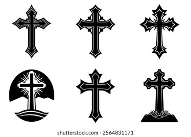 Christian Cross set silhouette illustration. Religious icon collection