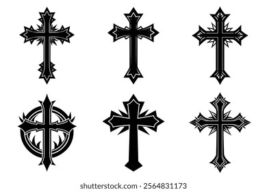 Christian Cross set silhouette illustration. Religious icon collection