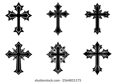 Christian Cross set silhouette illustration. Religious icon collection