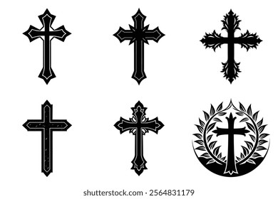 Christian Cross set silhouette illustration. Religious icon collection