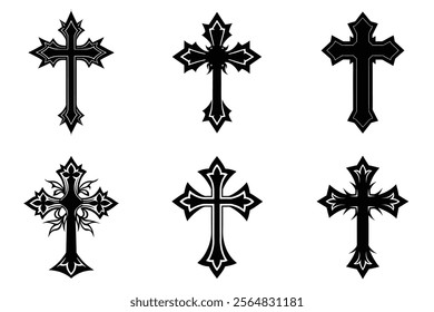 Christian Cross set silhouette illustration. Religious icon collection