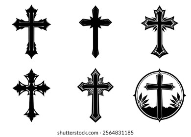 Christian Cross set silhouette illustration. Religious icon collection