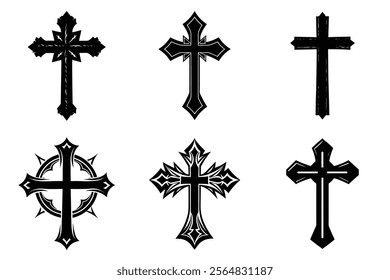 Christian Cross set silhouette illustration. Religious icon collection