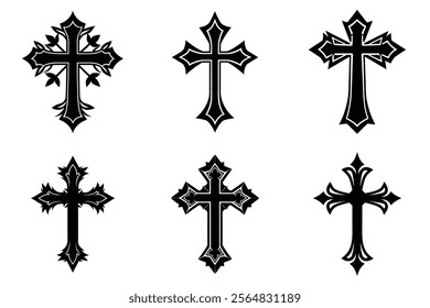 Christian Cross set silhouette illustration. Religious icon collection