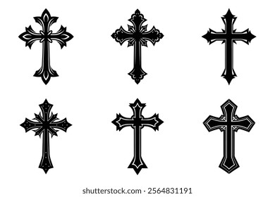 Christian Cross set silhouette illustration. Religious icon collection