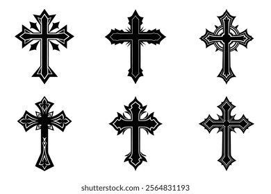 Christian Cross set silhouette illustration. Religious icon collection