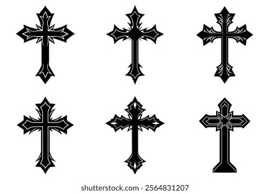 Christian Cross set silhouette illustration. Religious icon collection