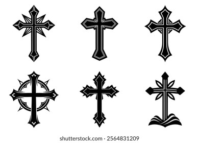 Christian Cross set silhouette illustration. Religious icon collection