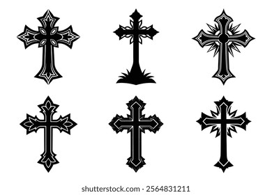 Christian Cross set silhouette illustration. Religious icon collection