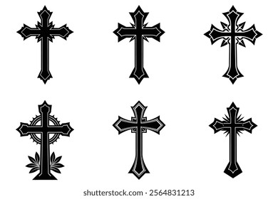 Christian Cross set silhouette illustration. Religious icon collection