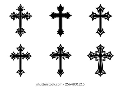 Christian Cross set silhouette illustration. Religious icon collection