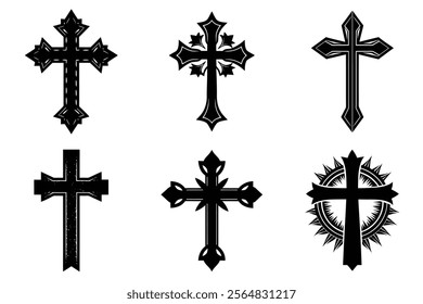 Christian Cross set silhouette illustration. Religious icon collection