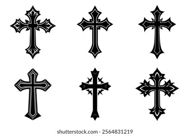 Christian Cross set silhouette illustration. Religious icon collection