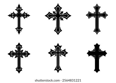 Christian Cross set silhouette illustration. Religious icon collection