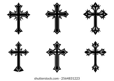 Christian Cross set silhouette illustration. Religious icon collection