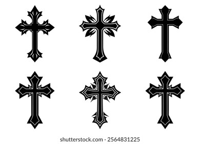 Christian Cross set silhouette illustration. Religious icon collection