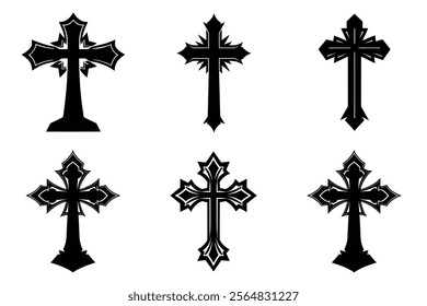 Christian Cross set silhouette illustration. Religious icon collection