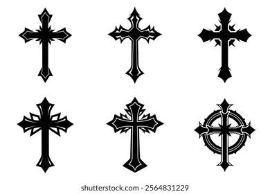 Christian Cross set silhouette illustration. Religious icon collection