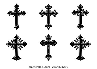 Christian Cross set silhouette illustration. Religious icon collection