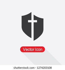 Christian Cross And Shield Of Faith Christian Church Icon Vector Illustration Eps10