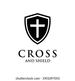 Christian cross and shield of faith. Christian church logo vector