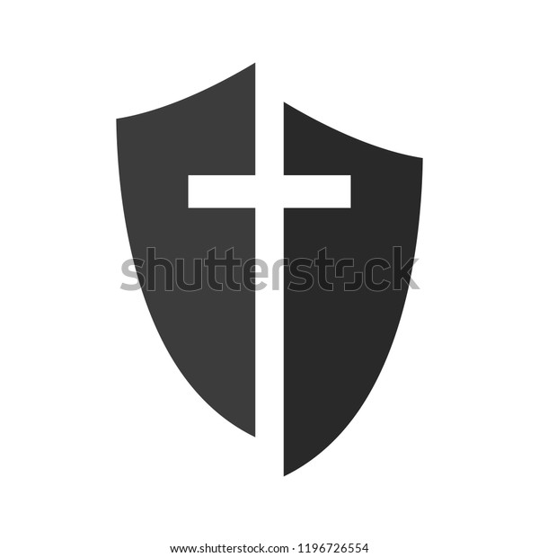 キリスト教の十字架と信仰の盾 キリスト教のベクター画像ロゴ 宣教のアイコン 宗教的シンボル 保護 安全 セキュリティーサイン のベクター画像素材 ロイヤリティフリー