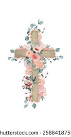 Christian cross sign with flower arrangement