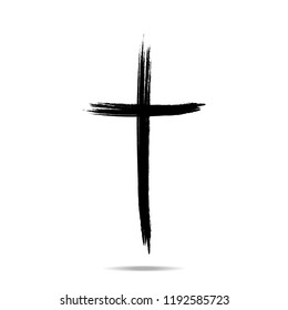 Christian cross sign. Hand drawn black grunge cross icon. Vector illustration. eps10