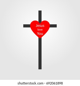 Christian Cross sign with heart , cross icon, cross vector