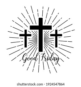 Christian cross sign hipster sun starburst circle retro vintage design good friday greeting card,illustration EPS10.