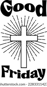 Christian cross sign hipster sun starburst circle retro vintage design good friday greeting card,illustration EPS10.