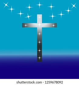 christian cross sign on blue background. Vector illustration.