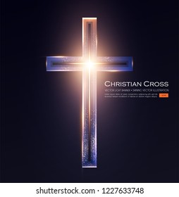 Christian Cross Sign with Shining Light Effect. Vector illustration