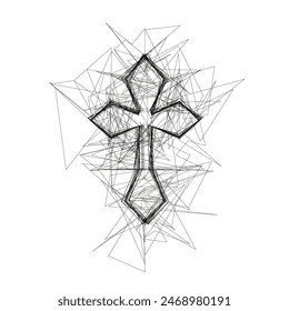 Christian cross sign sketch out line black and white design,illustration EPS10.