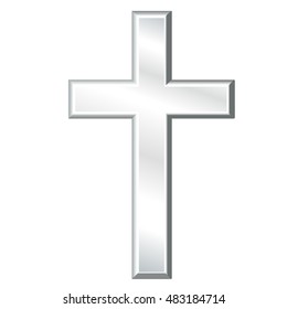 Christian Cross, silver crucifix, symbol of Christianity, religion and faith, isolated on a white background. EPS8 compatible.