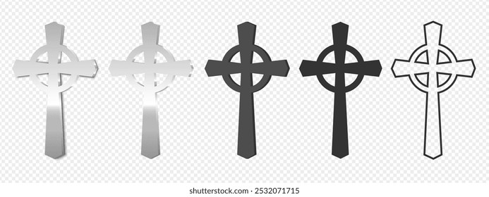 Christliches Kreuz. Ein silbernes, silhouettiertes, katholisches oder christliches Kreuz, Umrisskreuz. Glaubenssymbol	
