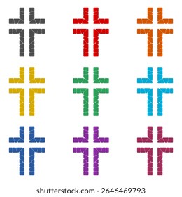 Christian Cross stone icon isolated on white background. Set icons colorful