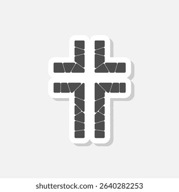Christian Cross stone icon sticker isolated on gray background