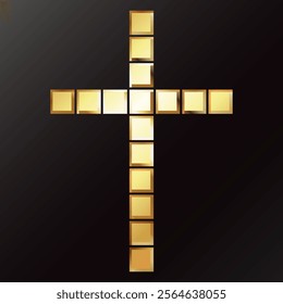 Christian cross symbol made of gold cubes unique design