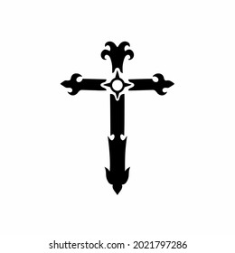 Christian Cross Symbol. Tribal Tattoo Design. Stencil Vector Illustration