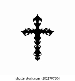 Christian Cross Symbol. Tribal Tattoo Design. Stencil Vector Illustration