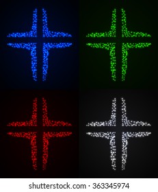 Christian cross symbols on dark background. Four colors set.