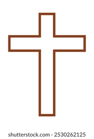 Christian Cross thin line icon isolated on a white background. A symbol of the love of Jesus. God vector illustration. Catholic symbol flat vector. Brown wooden cross.
