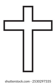 Christian Cross thin line icon isolated on a white background. A symbol of the love of Jesus. God vector illustration. Catholic symbol flat vector. Black line cross.