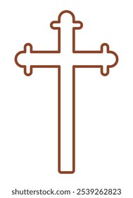 Christian Cross thin line icon isolated on a white background. A symbol of the love of Jesus. God vector illustration. Catholic symbol flat vector. Brown wooden cross.