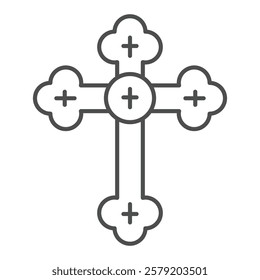 Christian cross thin line icon, easter holiday concept. Vector graphics. Religion crucifix, silver metal cross sign on white background, outline style icon for mobile or web design