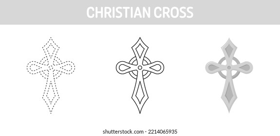 Christian Cross tracing and coloring worksheet for kids